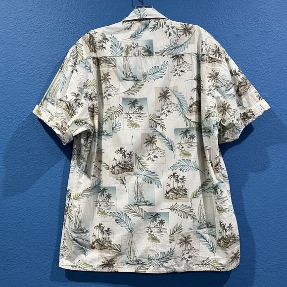 Vintage Pierre Cardin Retro Hawaiian Button Up Shirt Men Medium Island Hut Boat - Picture 6 of 15